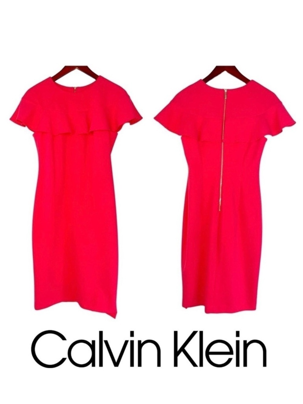 Calvin Klein sheath mini dress peplum business career coral pink women’s 4 small
